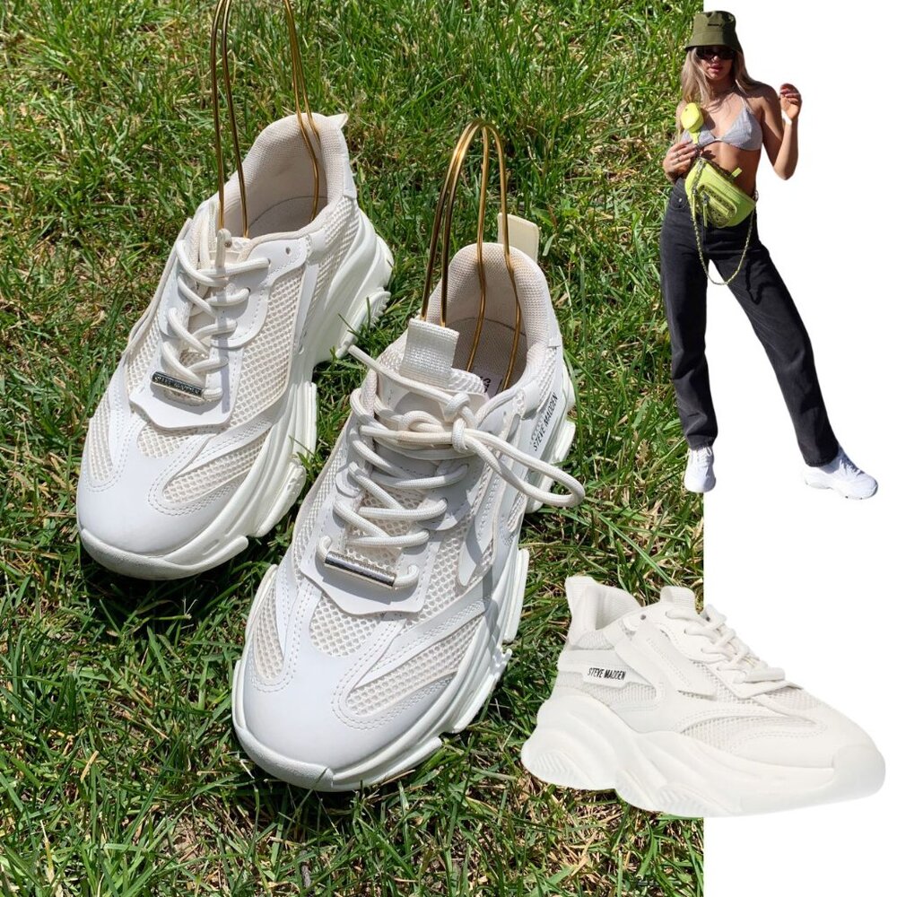 STEVE MADDEN Possession White Sneakers, Sz 8 EU 38.5